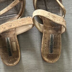 Manolo Blahnik Cork Sandals in Tan